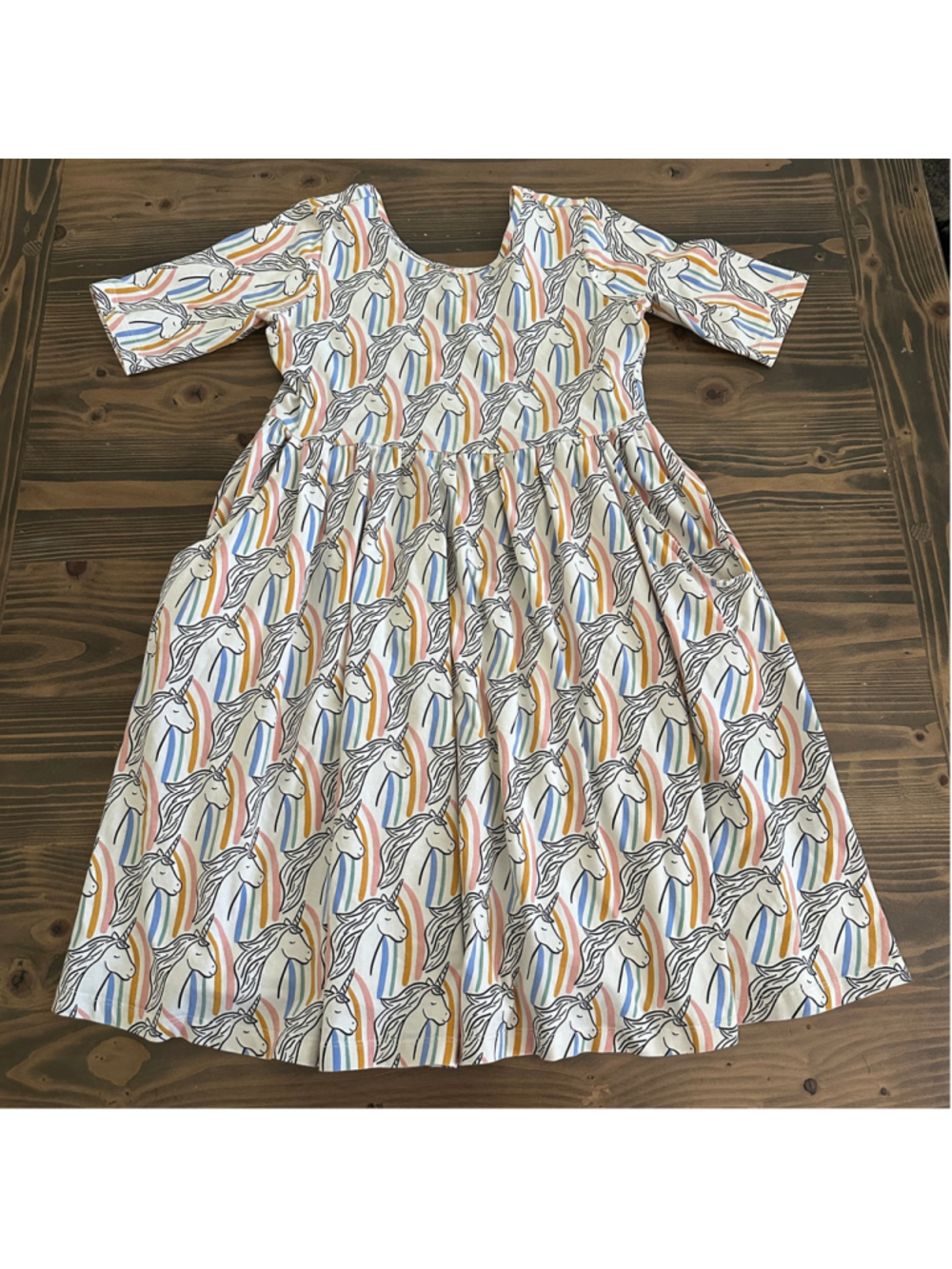 Hanna Andersson Girls Unicorn Rainbow Dress Size 12 150cm Cotton Pockets
